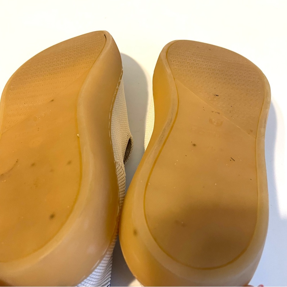 Rothy's Cream Slip-On Sneakers with Tan Sole and Blue Trim - Picture 6 of 6